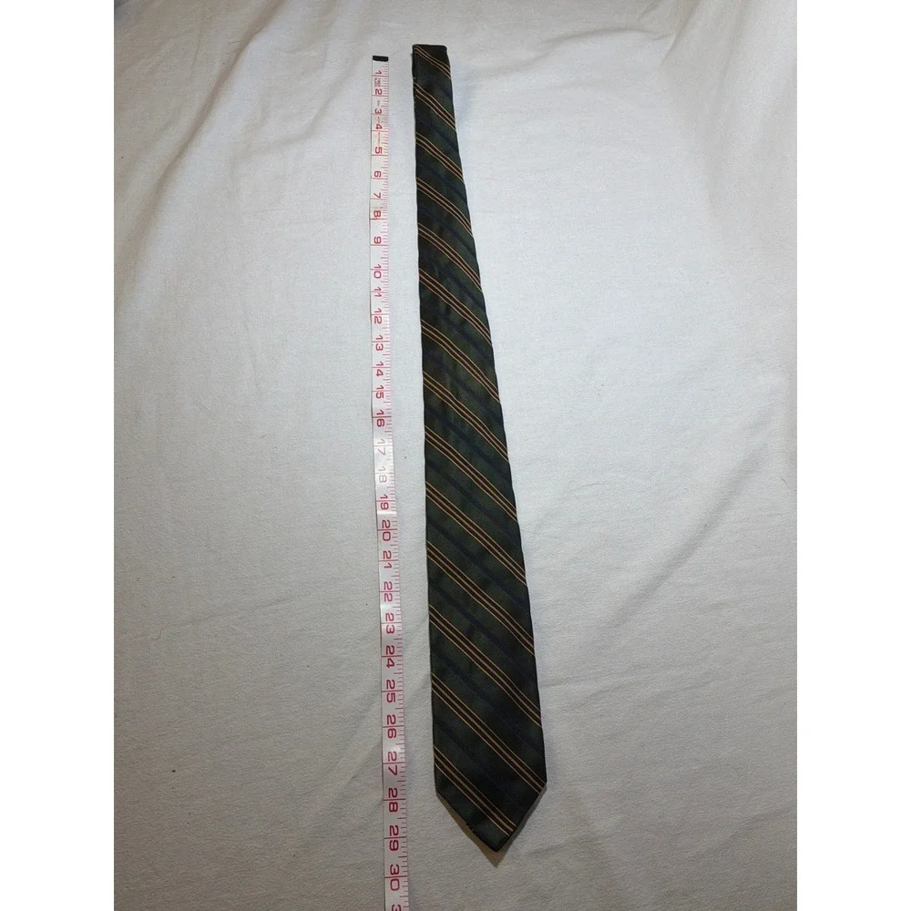 Altea Milano Mens Silk Cotton Striped Tie Green Navy Gold Made in Italy